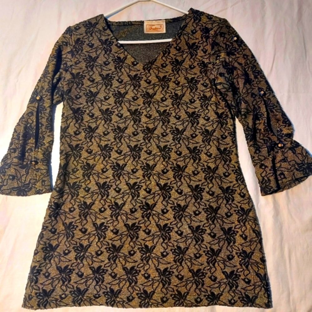 Tradition Blouse Gold with Black Floral Pattern